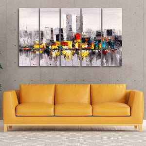 Abstract Wall Painting of A New York City Skyline Five Pieces