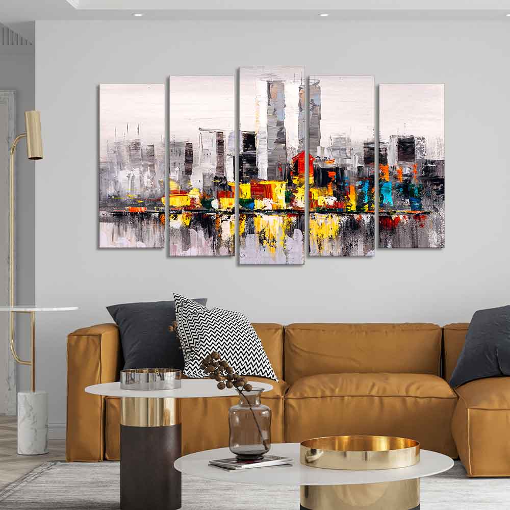 Abstract Wall Painting of A New York City Skyline Set of Five