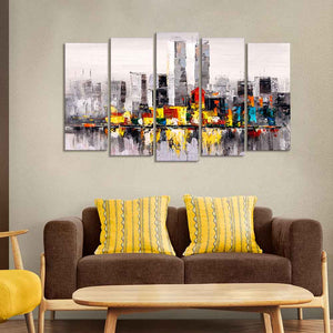 Abstract Wall Painting of A New York City Skyline Set of Five