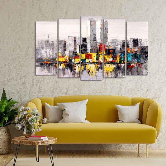 Abstract Wall Painting of A New York City Skyline Set of Five