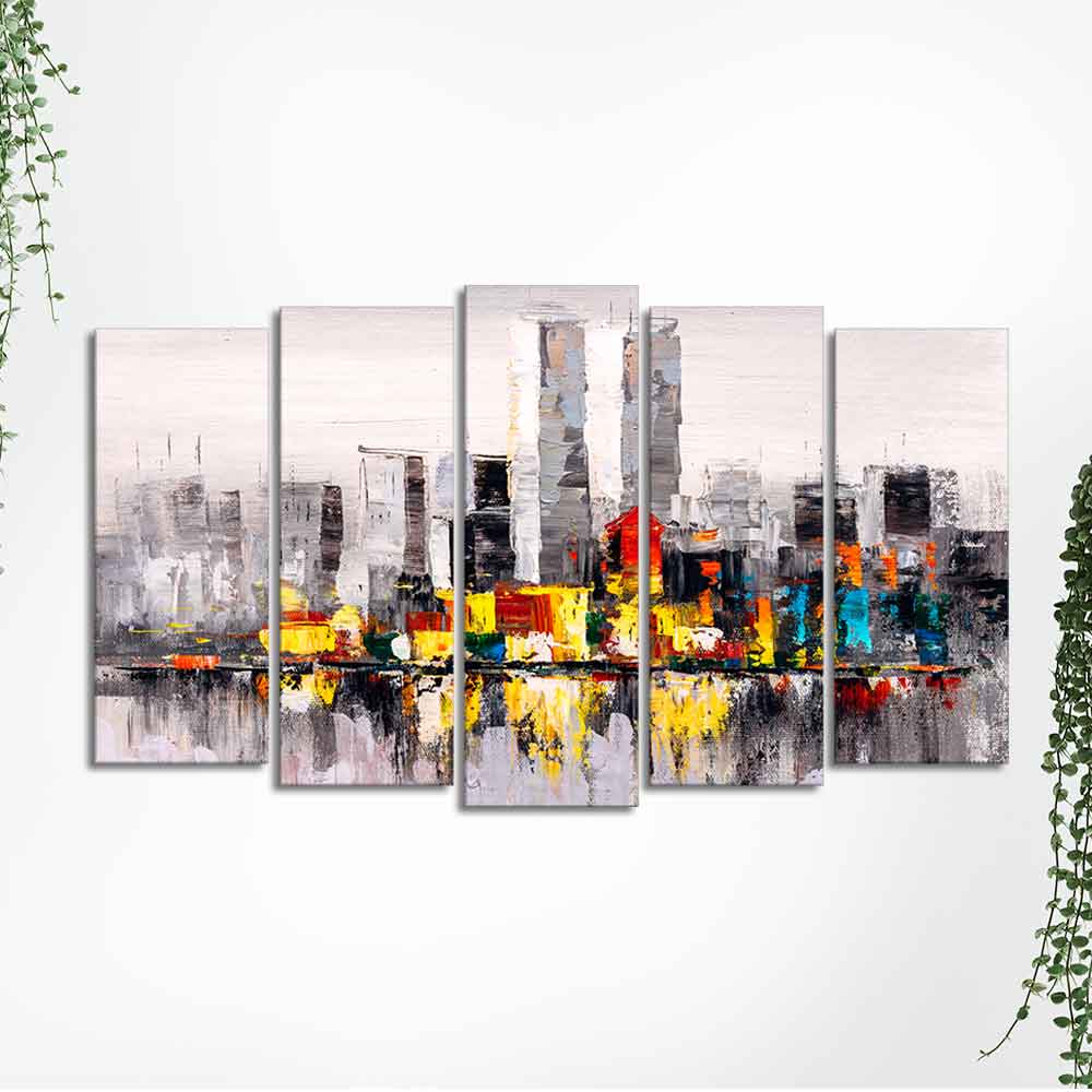 Abstract Wall Painting of A New York City Skyline Set of Five