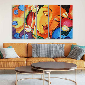 Abstract Wall Painting of Lord Spiritual Buddha Set of Five