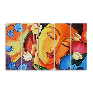 Abstract Wall Painting of Lord Spiritual Buddha Set of Five