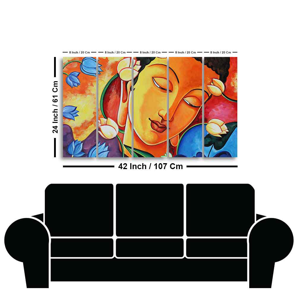 Abstract Wall Painting of Lord Spiritual Buddha Set of Five