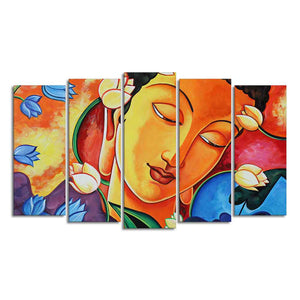 Abstract Wall Painting of Lord Spiritual Buddha Set of Five Pieces