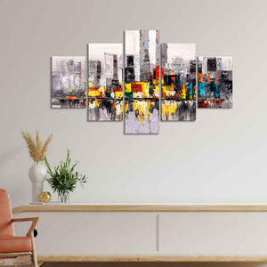 Abstract Wall Painting Skyline of New York City Five Pieces