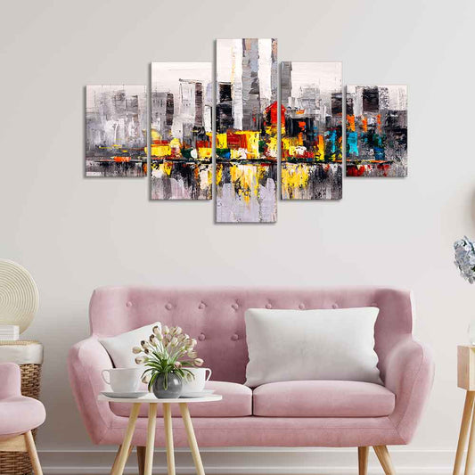 Abstract Wall Painting Skyline of New York City Five Pieces