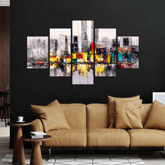 Abstract Wall Painting Skyline of New York City Five Pieces