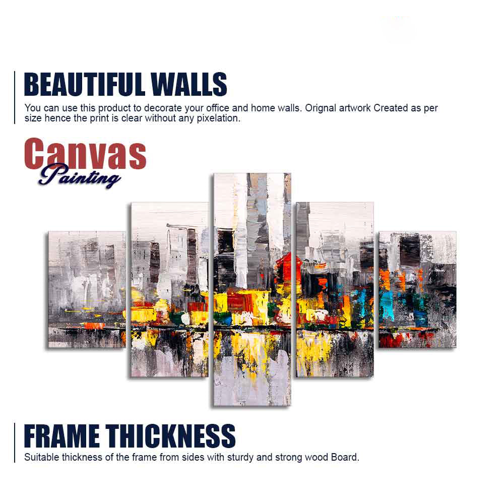 Abstract Wall Painting Skyline of New York City Five Pieces