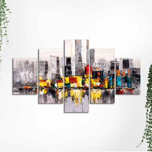 Abstract Wall Painting Skyline of New York City Five Pieces