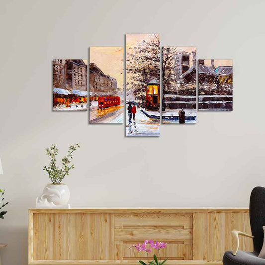 Street View of London Five Pieces Canvas Wall Painting