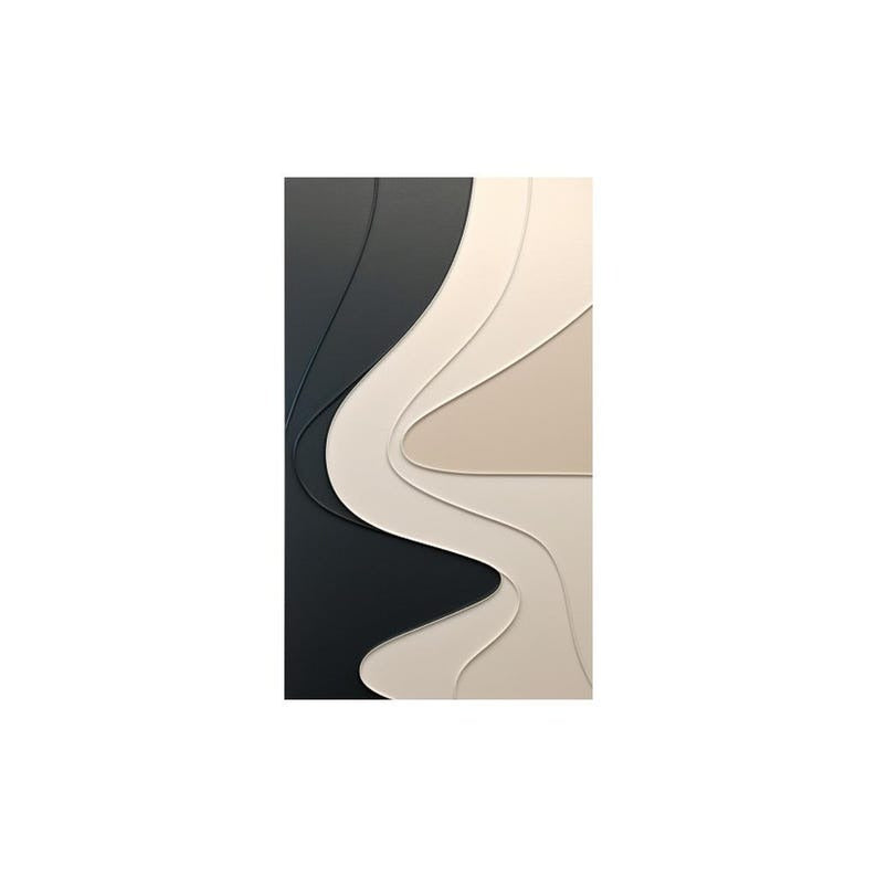 Abstract Wall Panel with Dimensional Curves in Black and Cream