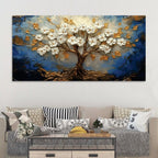 Abstract White Flower Tree Canvas Wall Art Painting for Home Decor