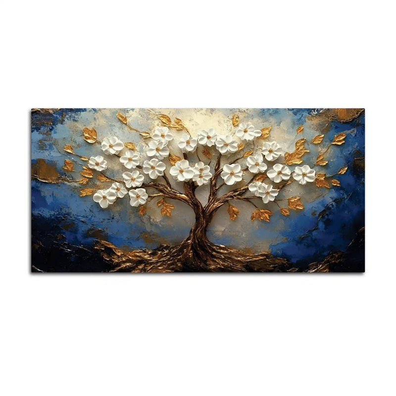 Abstract White Flower Tree Canvas Wall Art Painting for Home Decor