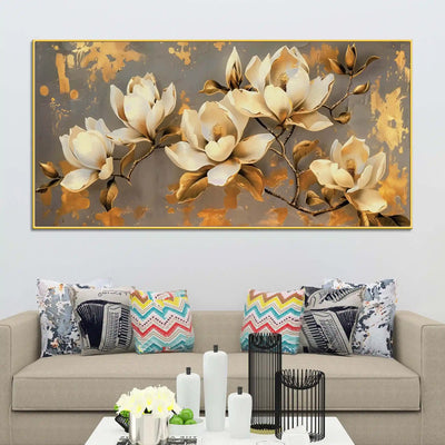 Abstract White Magnolia Floral Canvas Painting for Modern Home Decoration