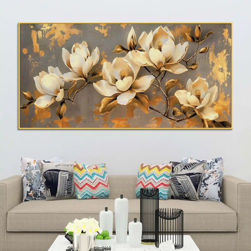 Abstract White Magnolia Floral Canvas Painting for Modern Home Decoration