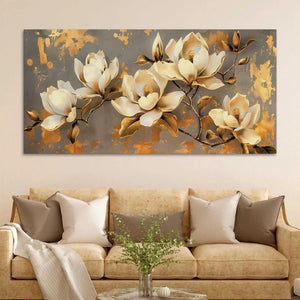 Abstract White Magnolia Floral Canvas Painting for Modern Home Decoration