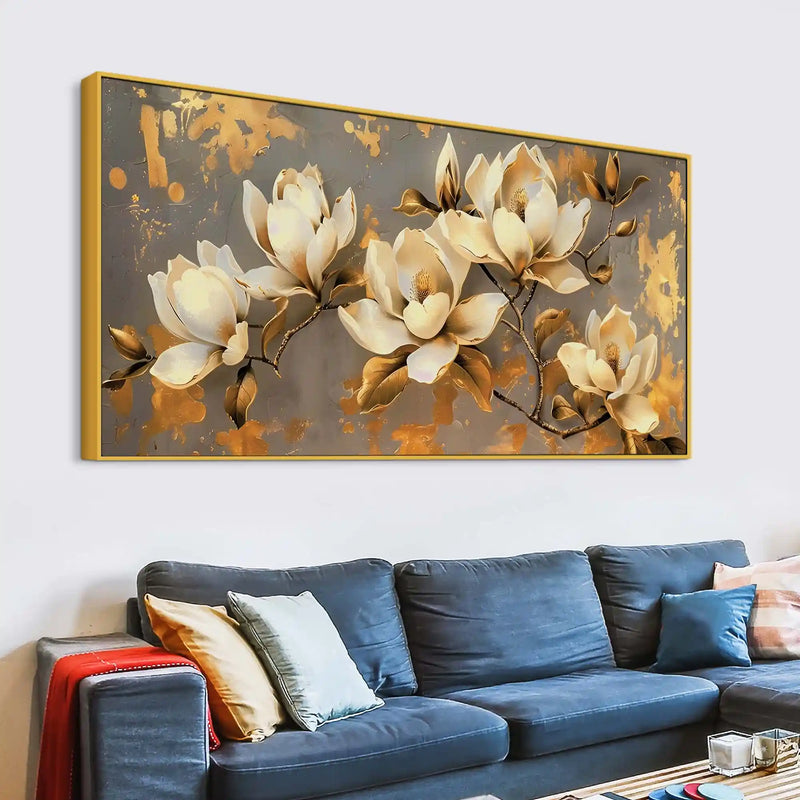 Abstract White Magnolia Floral Canvas Painting for Modern Home Decoration