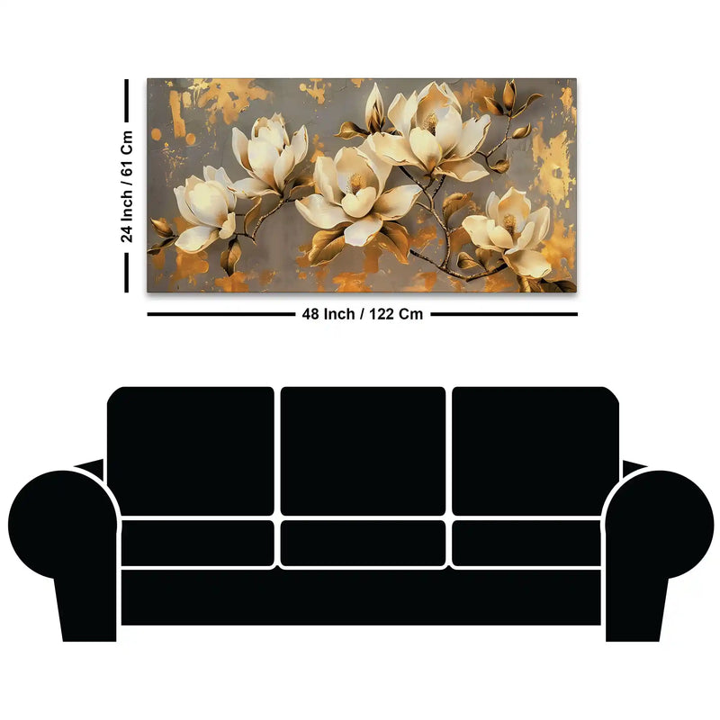 Abstract White Magnolia Floral Canvas Painting for Modern Home Decoration