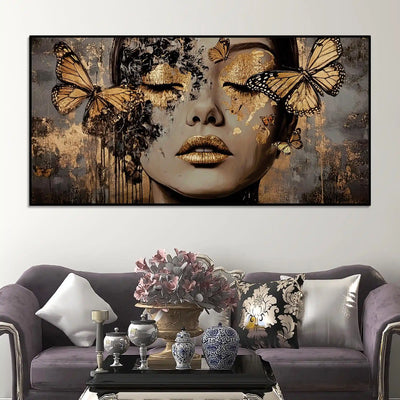 abstract-woman-face-canvas-wall-painting-with-butterflies-luxury-wall-art-home-decor