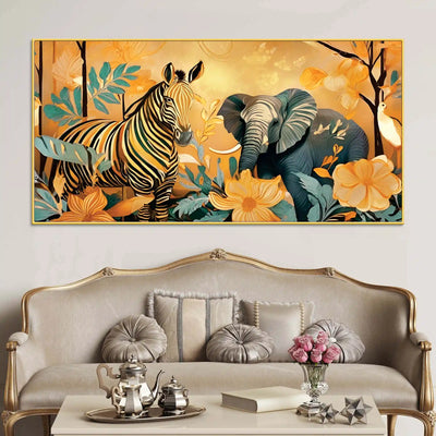 Abstract Zebra and Elephant Canvas Wall Painting