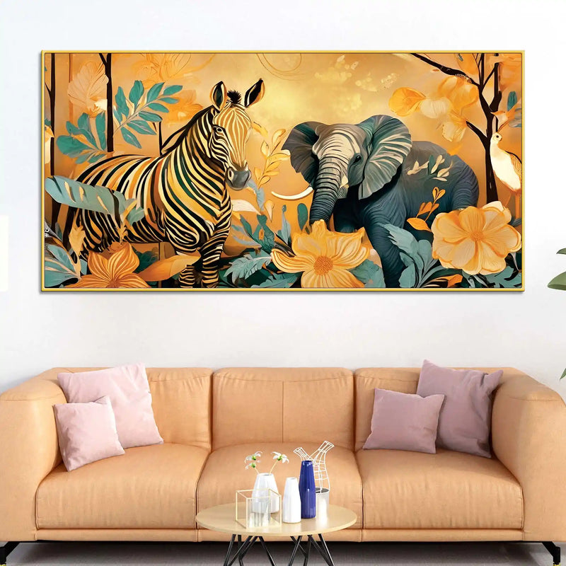 Abstract Zebra and Elephant Canvas Wall Painting