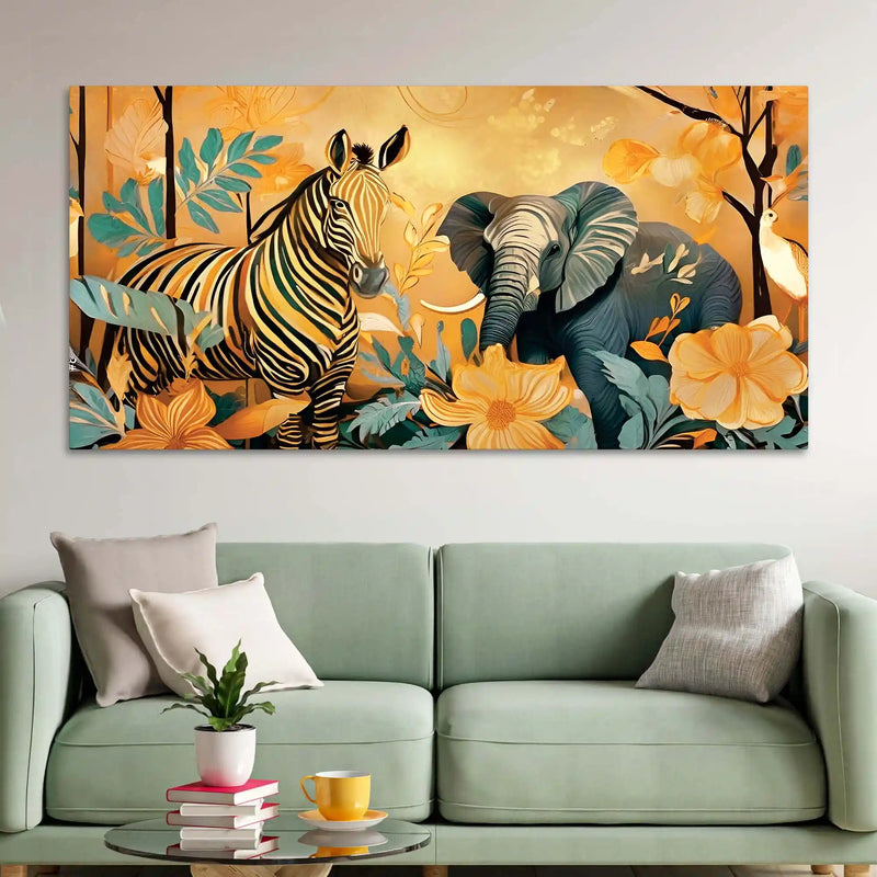 Abstract Zebra and Elephant Canvas Wall Painting