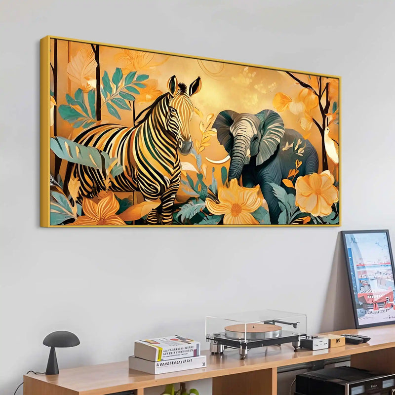 Abstract Zebra and Elephant Canvas Wall Painting