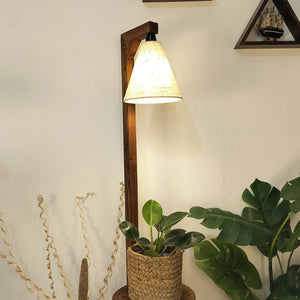 Accent Wooden Floor Lamp with Beige Fabric Lampshade