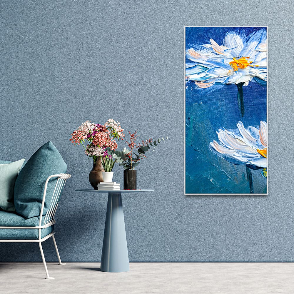 Acrylic Painting of White Flower Premium Canvas Wall Painting