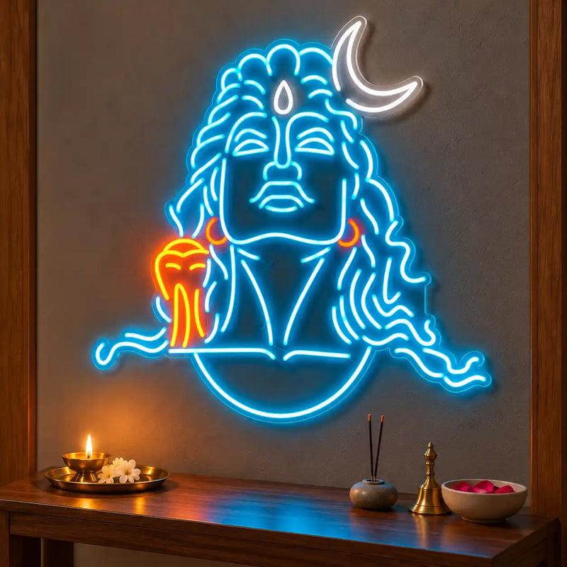 Adiyogi Lord Shiva Neon Wall Light for Home, Mandir & Shop Decor
