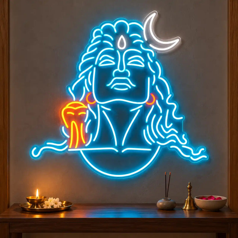 Adiyogi Lord Shiva Neon Wall Light for Home, Mandir & Shop Decor
