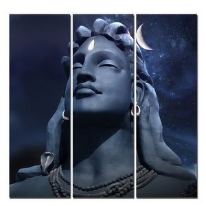 Adiyogi Shiva Statue Canvas Wall Painting of Three Pieces