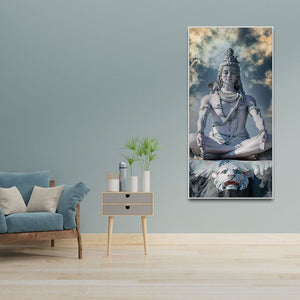 Adiyogi Shiva Meditating Premium Canvas Wall Painting