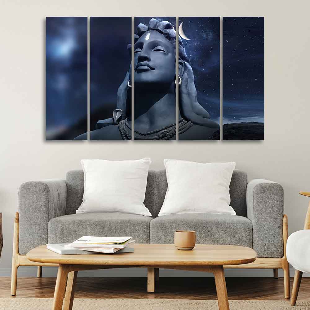 Adiyogi Shiva Statue Canvas Wall Painting of Five Pieces