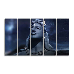 Adiyogi Shiva Statue Canvas Wall Painting of Five Pieces