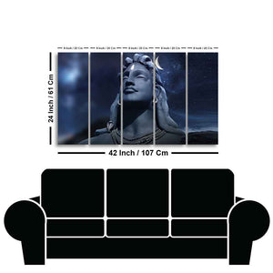 Adiyogi Shiva Statue Canvas Wall Painting of Five Pieces