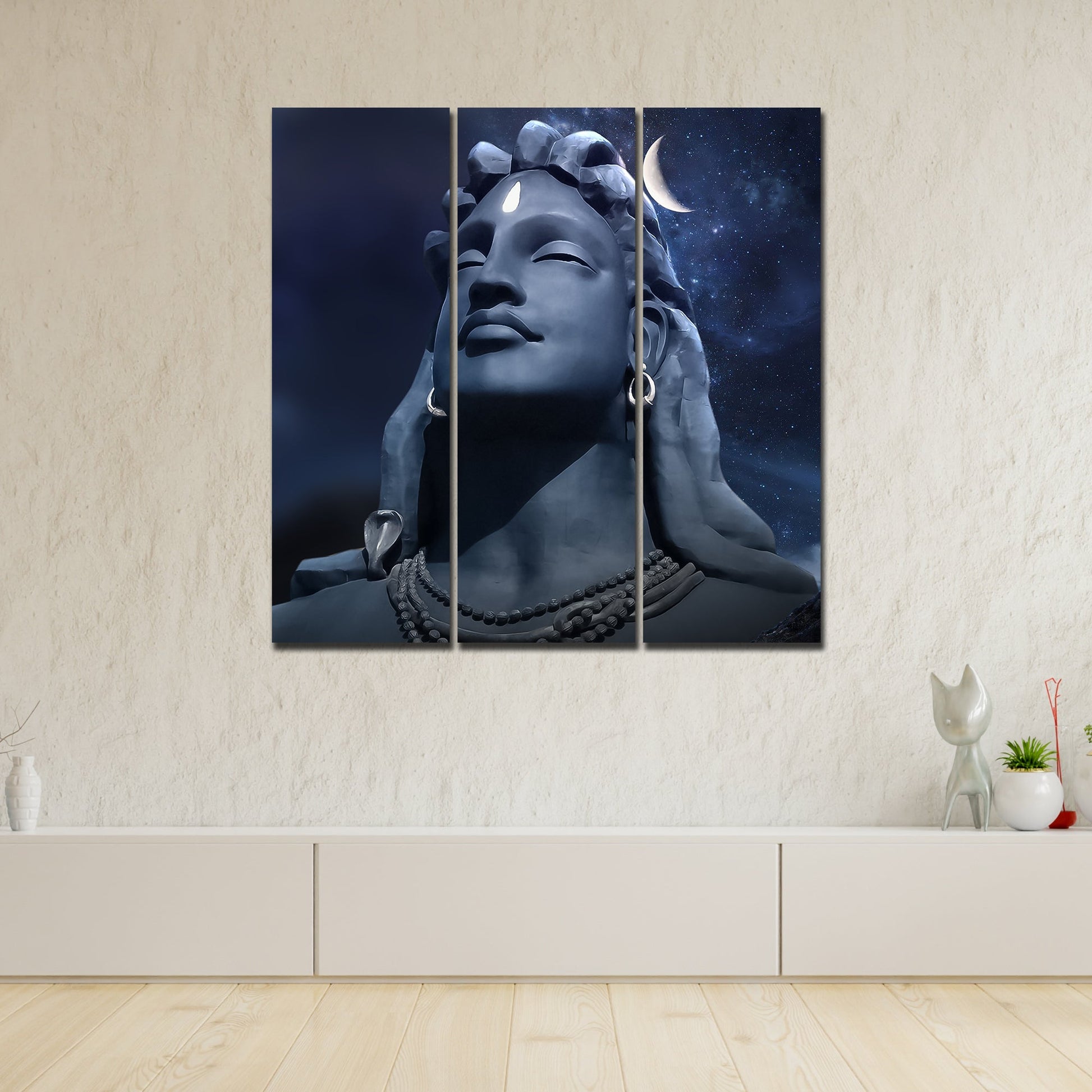 Adiyogi Shiva Statue Canvas Wall Painting of Three Pieces