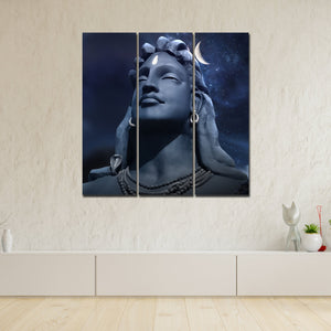 Adiyogi Shiva Statue Canvas Wall Painting of Three Pieces