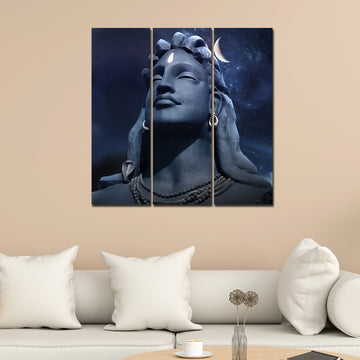 Adiyogi Shiva Statue Canvas Wall Painting of Three Pieces