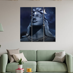 Adiyogi Shiva Statue Canvas Wall Painting of Three Pieces