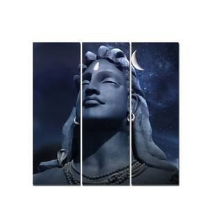 Adiyogi Shiva Statue Canvas Wall Painting of Three Pieces