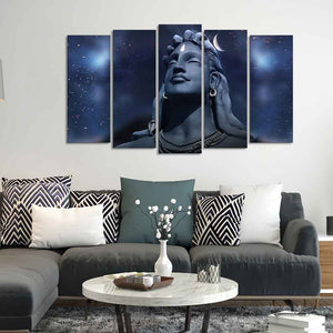 Adiyogi Shiva Statue Canvas Wall Painting Set of Five Pieces