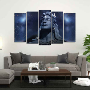 Adiyogi Shiva Statue Canvas Wall Painting Set of Five Pieces