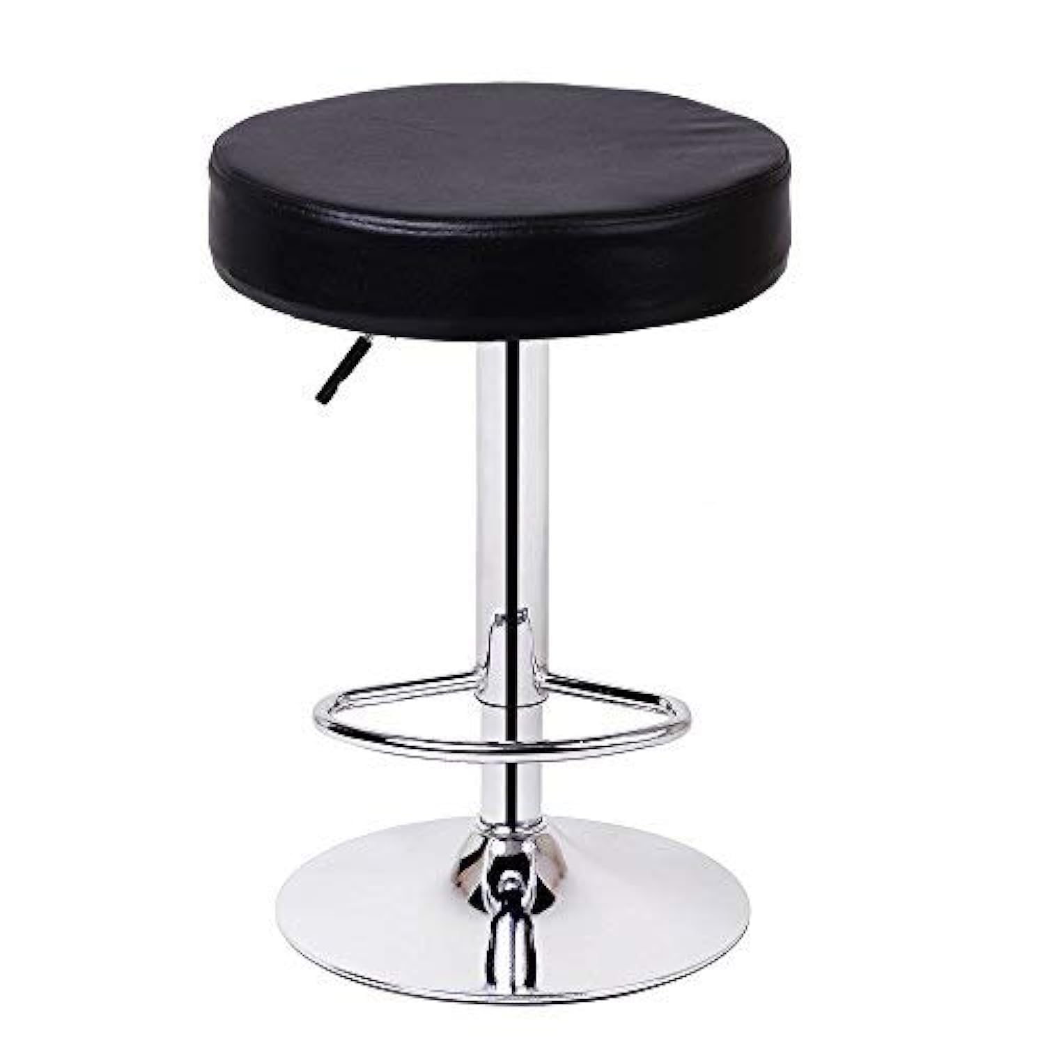 Adjustable Swivel Bar Stool with Black Faux Leather Seat