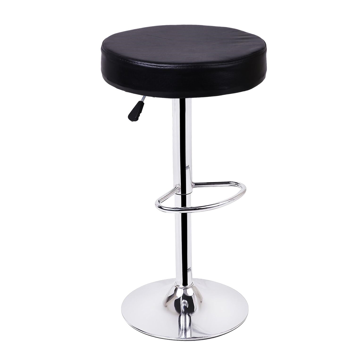 Adjustable Swivel Bar Stool with Black Faux Leather Seat