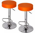 Adjustable Swivel Bar Stool with Orange Faux Leather Seat