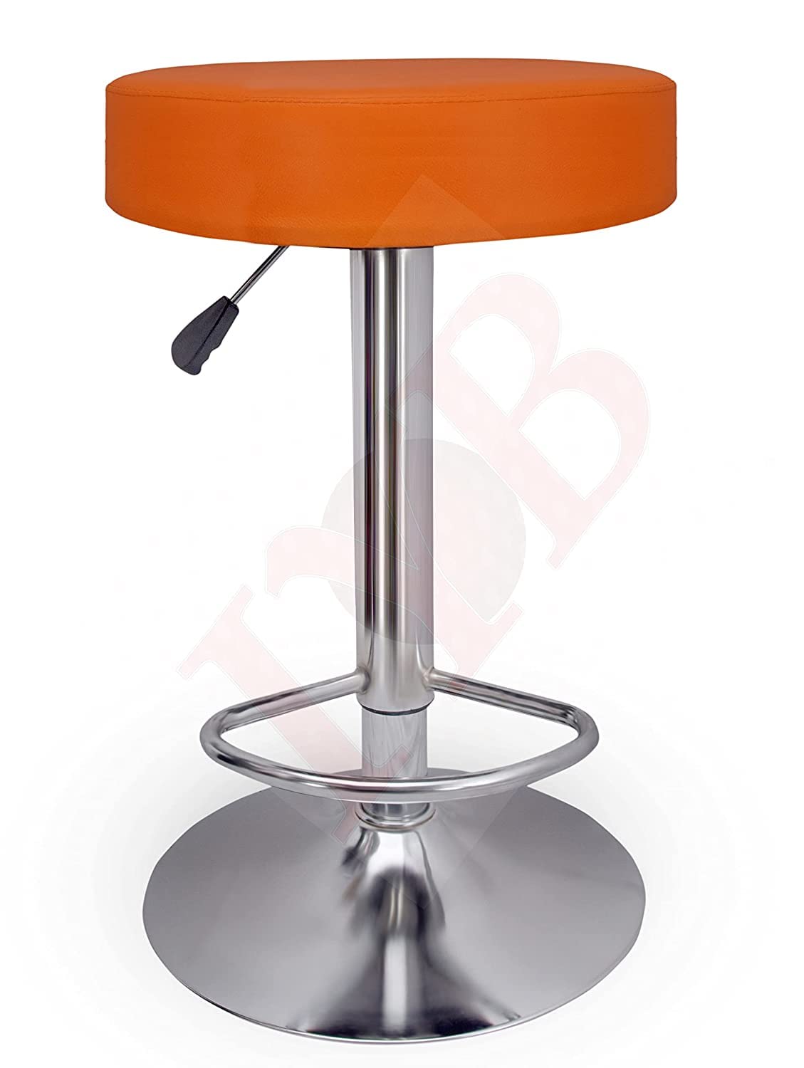 Adjustable Swivel Bar Stool with Orange Faux Leather Seat