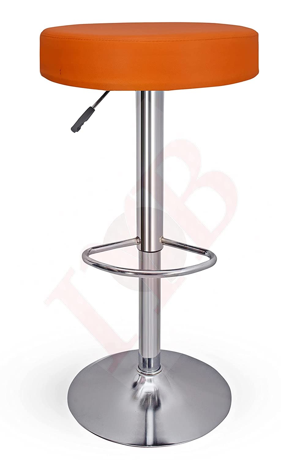 Adjustable Swivel Bar Stool with Orange Faux Leather Seat