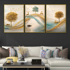 adorable-deers-golden-forest-river-scene-floating-frame-crystal-wall-painting-set-of-3